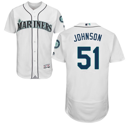 Mariners #51 Randy Johnson White Flexbase Authentic Collection Stitched MLB Jersey - Click Image to Close